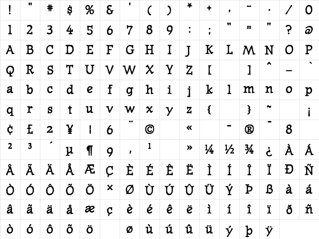 WesternPressSSK Bold Character Map WesternPressSSK Bold Character Map