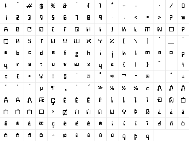 Westminster Regular Character Map