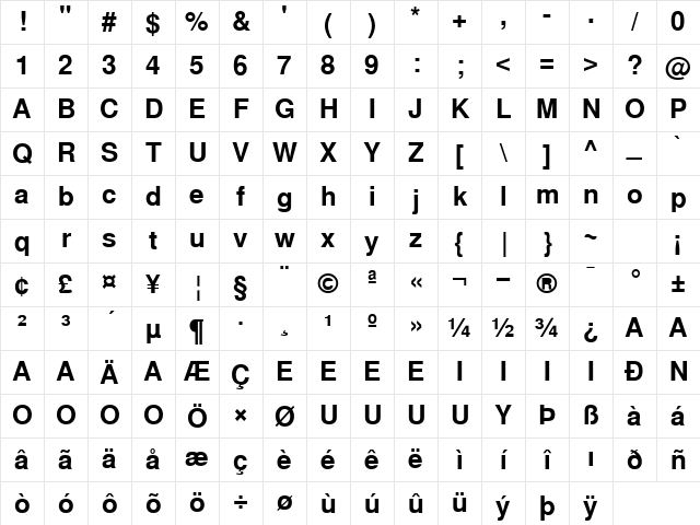 WestSansSSK Bold Character Map