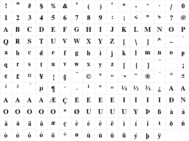 WestTimesSSK Bold Character Map