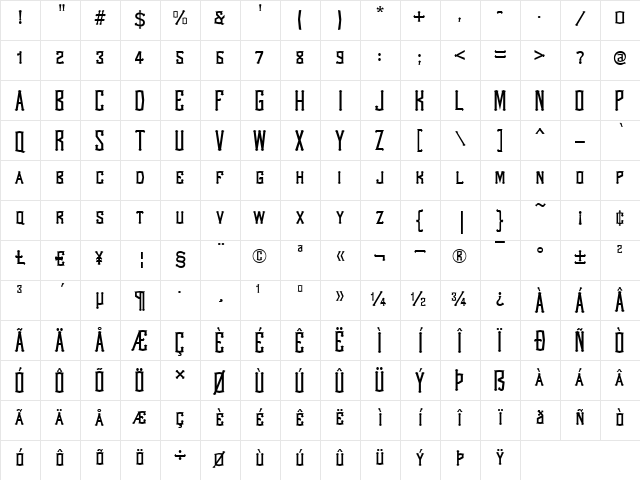 WestWind Centered Regular Character Map WestWind Centered Regular Character Map