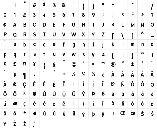 Wevli Condensed Bold Character Map Wevli Condensed Bold Character Map