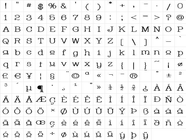 Whackadoo Upper Wide Regular Character Map Whackadoo Upper Wide Regular Character Map