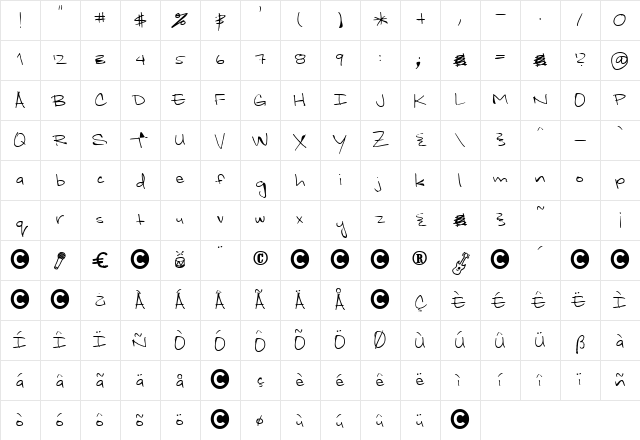 WhiteyFord Regular Character Map WhiteyFord Regular Character Map