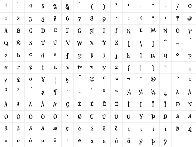Whimsy ICG Bold Character Map Whimsy ICG Bold Character Map