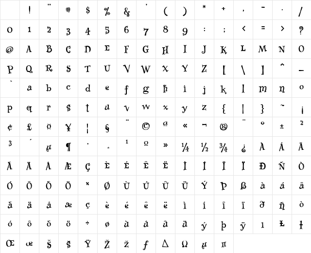 WhimsyICG Bold Character Map WhimsyICG Bold Character Map