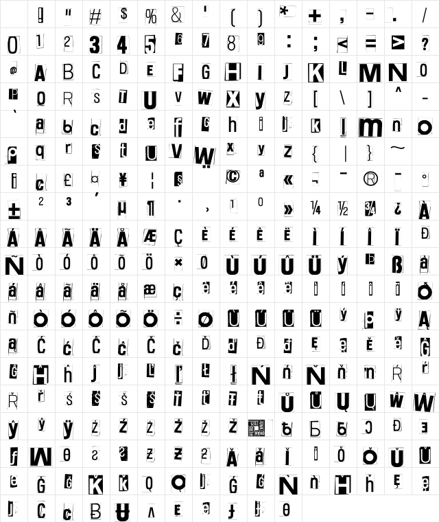 White Square Red Yes Black Eight Regular Character Map White Square Red Yes Black Eight Regular Character Map