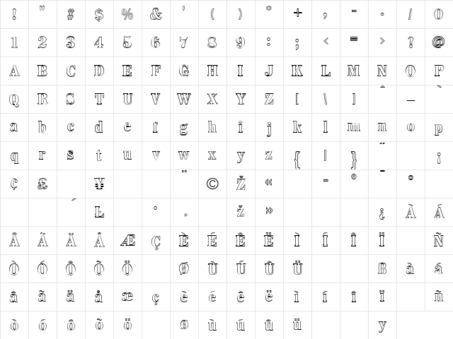 WhitinOutline Regular Character Map