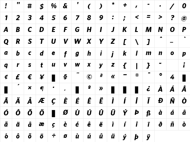 Whitney-Bold Italic Character Map