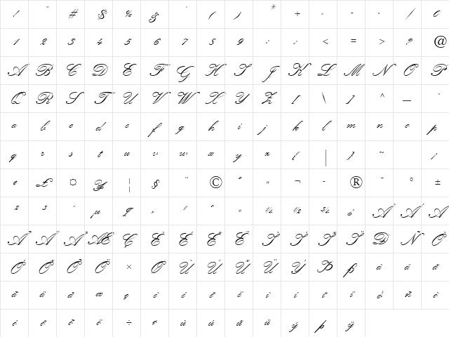 KuenstlerScript TwoBold Italic Character Map KuenstlerScript TwoBold Italic Character Map