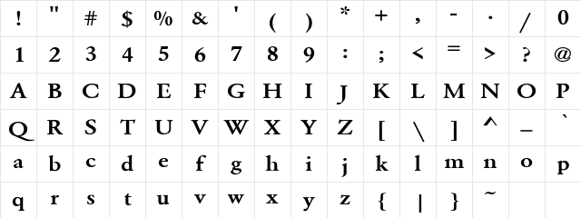 WhittiedMediumE Regular Character Map