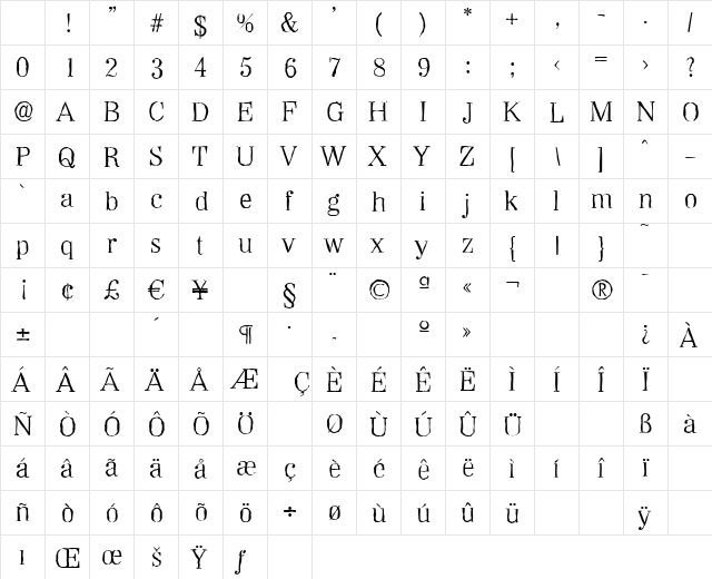 WichitaAntique-Light Regular Character Map WichitaAntique-Light Regular Character Map