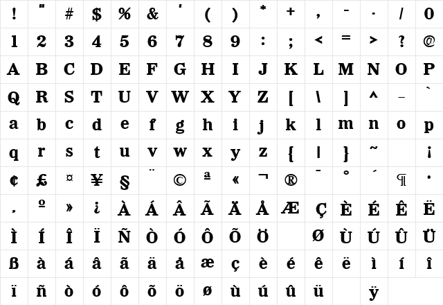 Wicker Heavy SF Bold Character Map Wicker Heavy SF Bold Character Map