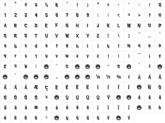 WILD2 Ghixm Bold Character Map WILD2 Ghixm Bold Character Map