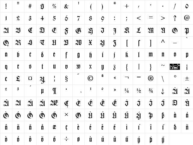 Wilhelm Klingspor Gotisch Regular Character Map