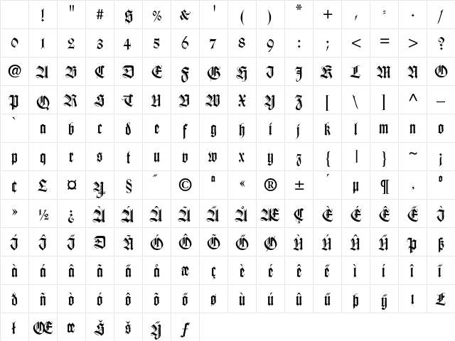 WilhelmKlingsporGotisch Regular Character Map WilhelmKlingsporGotisch Regular Character Map