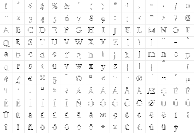WilliamBeckerOutline-ExLight Regular Character Map