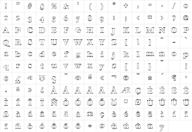 WilliamBeckerOutline-Heavy Regular Character Map