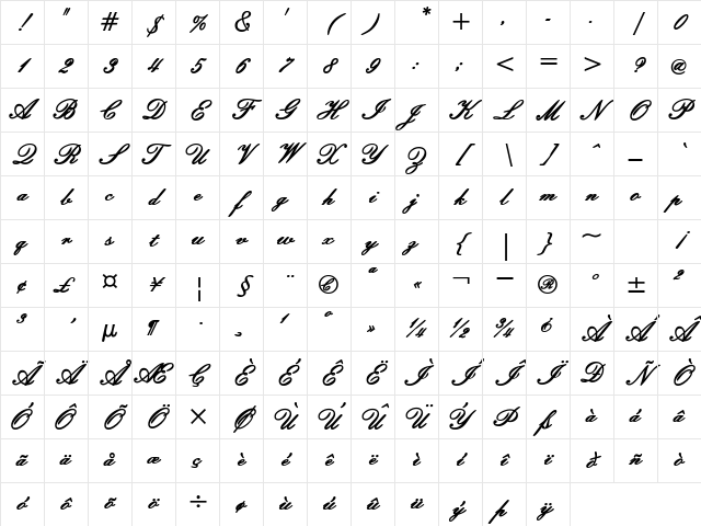 WindemereScriptSSK Bold Character Map