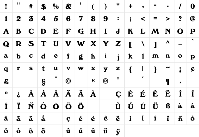 Windfall Regular Character Map