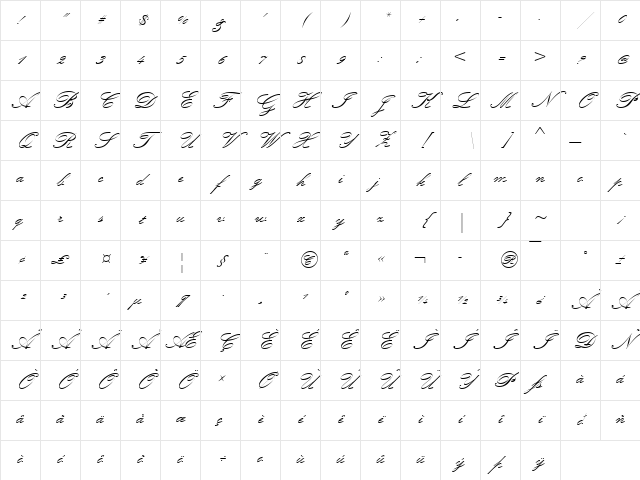 Kunstler Script Regular Character Map