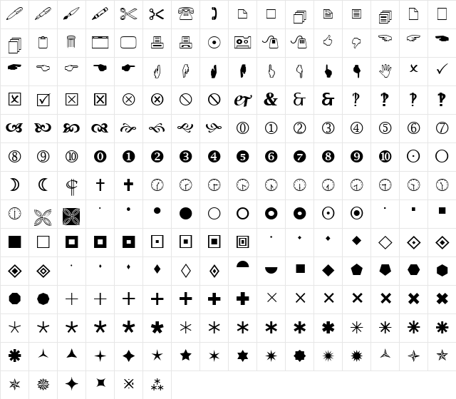 Wingdings 2 Regular Character Map