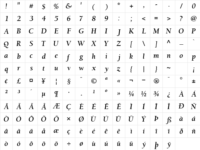BerkeleyRetrospectiveSSK BoldItalic Character Map