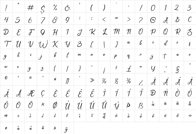 Wintersay Regular Character Map
