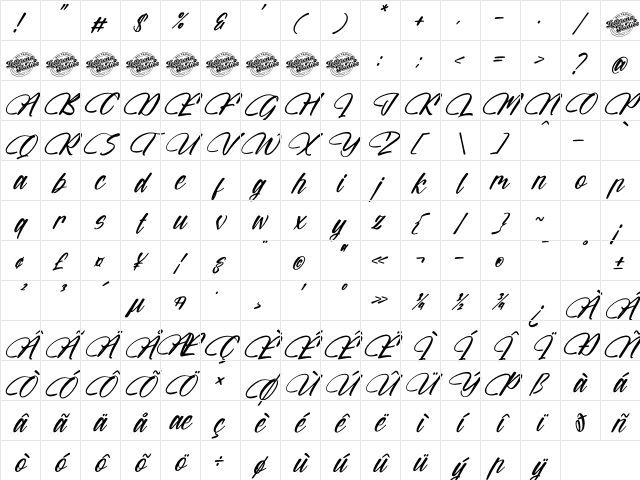 Wintter Bronks DEMO VERSION Italic Character Map