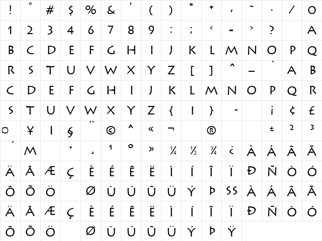 Wizard 1 Regular Character Map