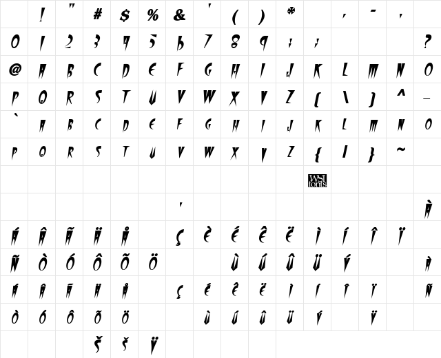 WolfgangCaps Bold Italic Character Map WolfgangCaps Bold Italic Character Map