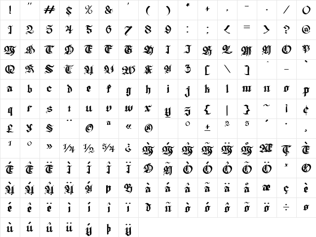 Wolfhagen Blackletter Regular Character Map