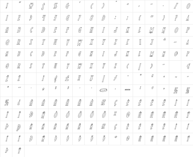 Wolf's Bane II Outline Italic Italic Character Map
