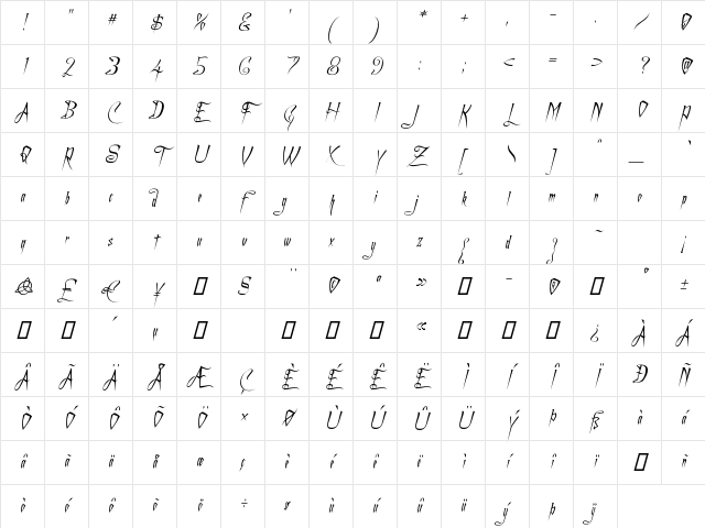 A Charming Font Italic Regular Character Map