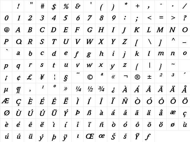 Wolton Bold-Italic Character Map