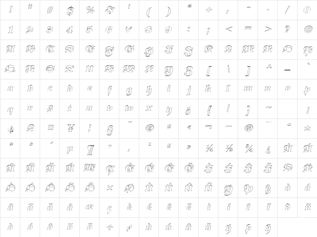 BerlinerOutline Italic Character Map BerlinerOutline Italic Character Map