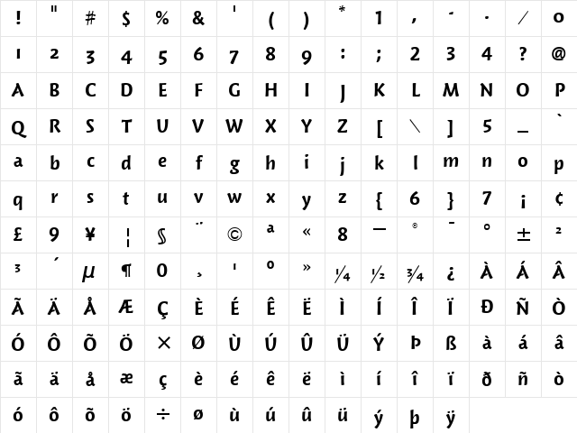 WoodlandLtITC TT Bold Character Map WoodlandLtITC TT Bold Character Map