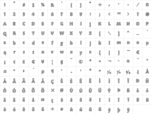 WoodsWorld 'StainedGlass' Regular Character Map