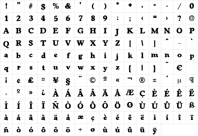 Worchester-ExtraBold Regular Character Map