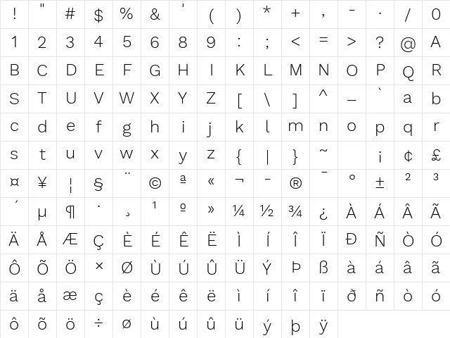 Work Sans Light Regular Character Map