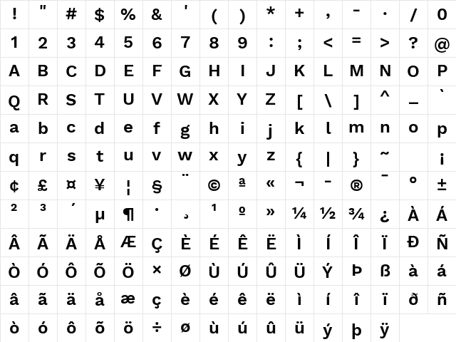 Work Sans SemiBold Regular Character Map