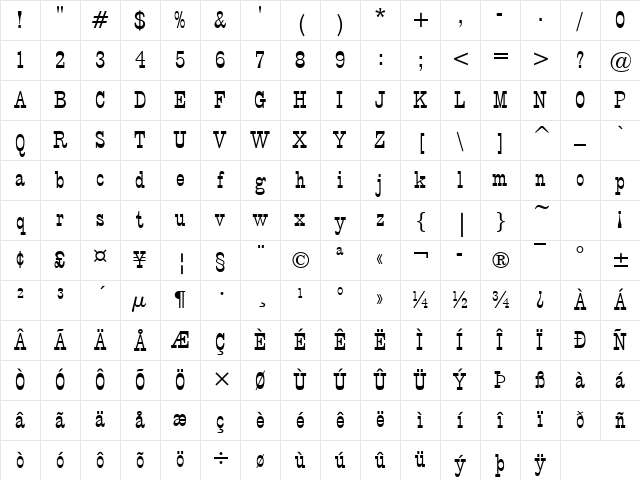 Wrangler Regular Character Map