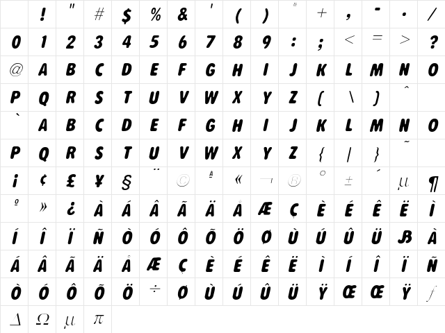 KutakSSK Italic Character Map