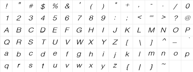 Bern Expanded Oblique 2 Regular Character Map