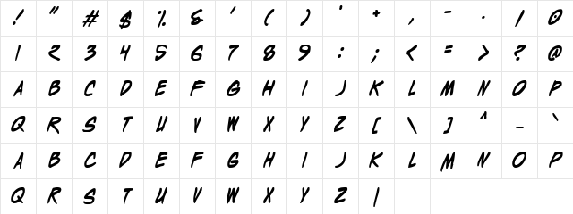 Wyld Stallyns Bold Bold Character Map