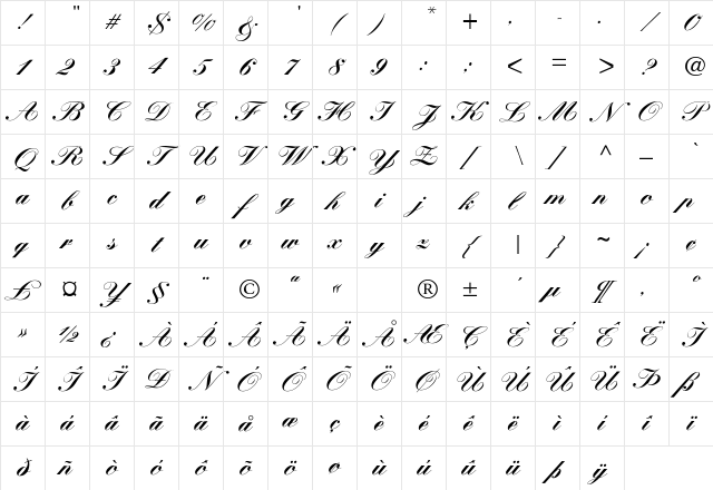 WynnerockScript-Black Regular Character Map