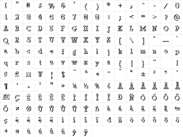 WyomingMacroniShadRight Regular Character Map WyomingMacroniShadRight Regular Character Map