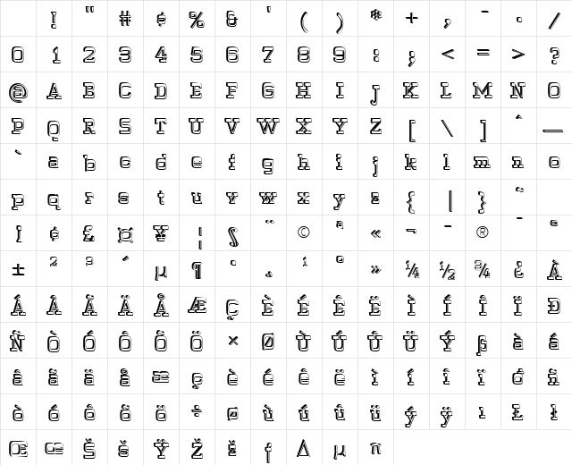 WyomingPastadShadLeft Regular Character Map