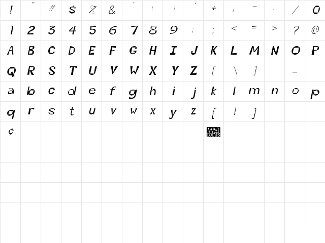 Kwirky Italic Character Map