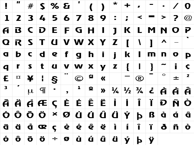 XanadauExtended Regular Character Map XanadauExtended Regular Character Map